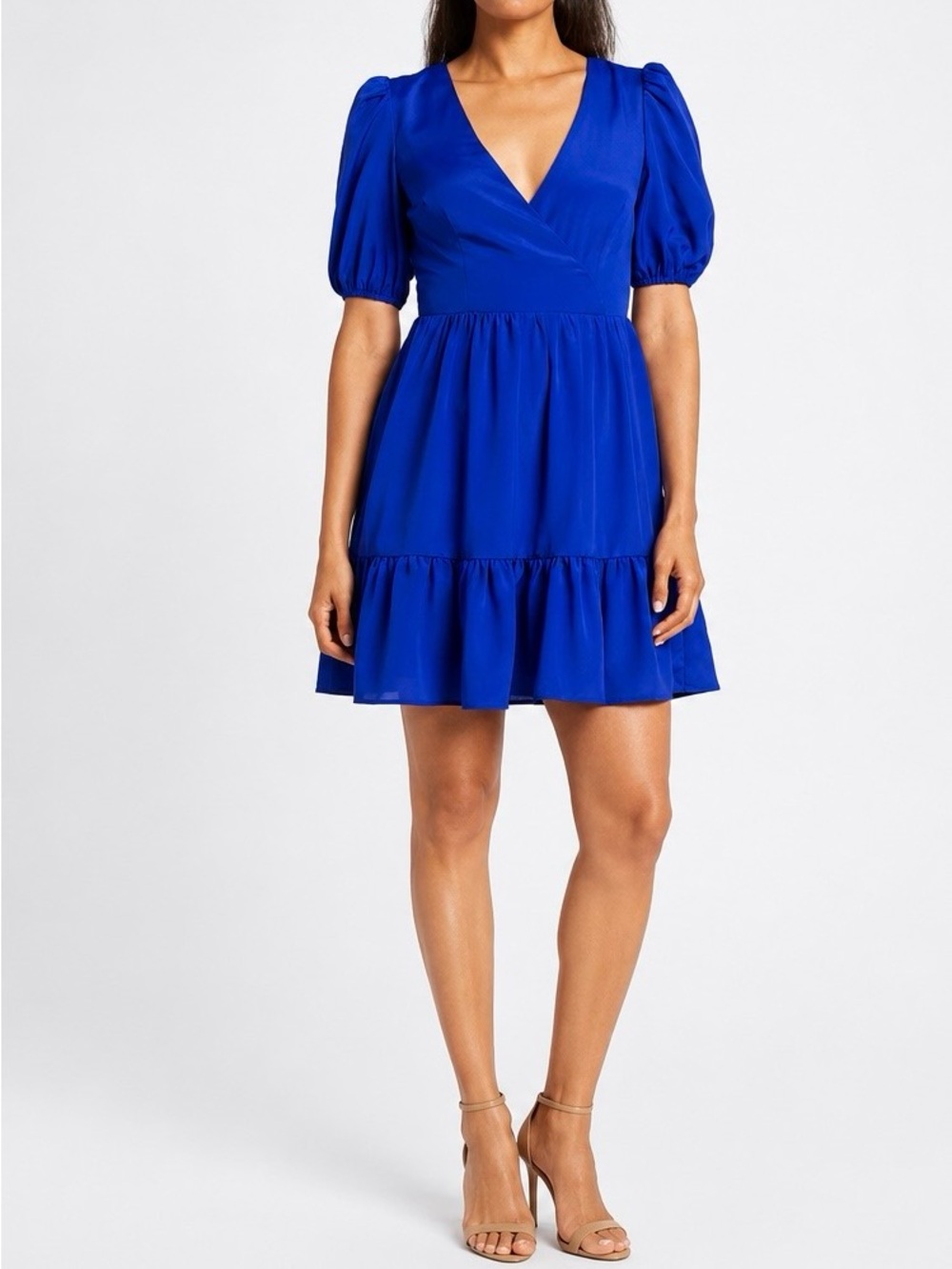 Eliza J NWT Royal Blue Puff Sleeve Fit & Flare Mini Dress Size 12 wrap style